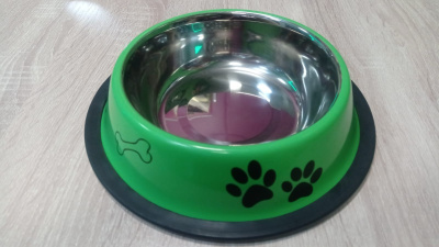 Миска нескользящая зеленая с рисунком лапка и косточка