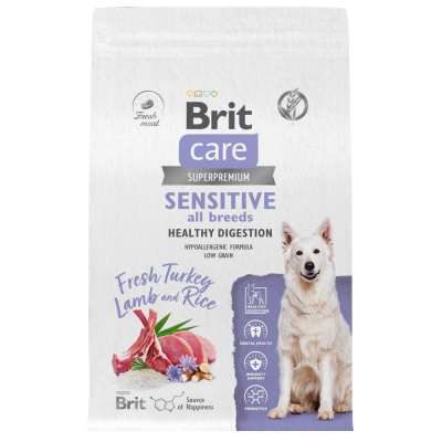 Сухой корм Брит Care Dog Adult Sensitive Healthy Digestion, для собак Индейка и Ягненок, 3кг