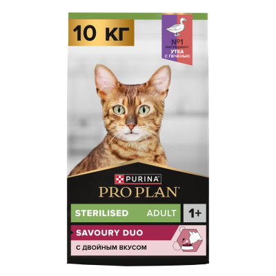 Purina Pro Plan Cat Sterilised Сухой корм для стерилизованных кошек, утка и печень, 10 кг