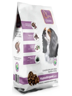 Сухой корм CLAN CLASSIC Hypoallergenic, для собак, мелких пород, ягненок-индейка, бур.рис  1,25кг 