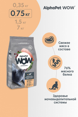 Сухой корм Альфа Пет WOW  для стерилизованных кошек c Цыпленком 750г