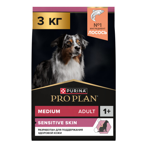 PRO PLAN DOG Optiderma Сухой корм для взрослых собак средних пород с чувствительной кожей - с лососем, 3 кг