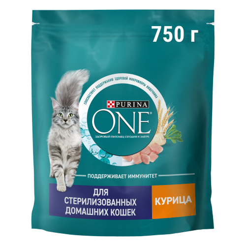 Сухой корм Purina ONE для стерилизованных кошек и котов живущих в домашних условиях с курицей, 750 г