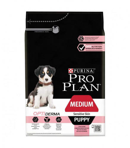 Purina Pro Plan Puppy Medium Sensitive Skin Сухой корм для щенков средних пород, для чувствительной кожи, лосось с рисом 3 кг