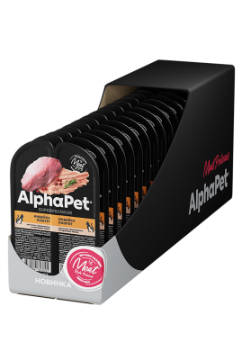 Влажный корм Альфа Пет Superpremium для котят, беременных и кормящих кошек паштет с индейкой 15*80г