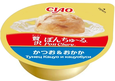 Лакомство INABA CIAO суфле для кошек Pon Churu Тунец Кацуо и кацуобуси , 35г  2шт 