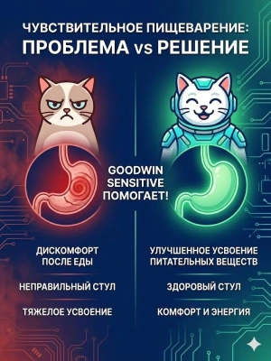 Сухой корм для взрослых кошек с чувствительным пищеварением с Индейкой, 1.5кг Goodwin