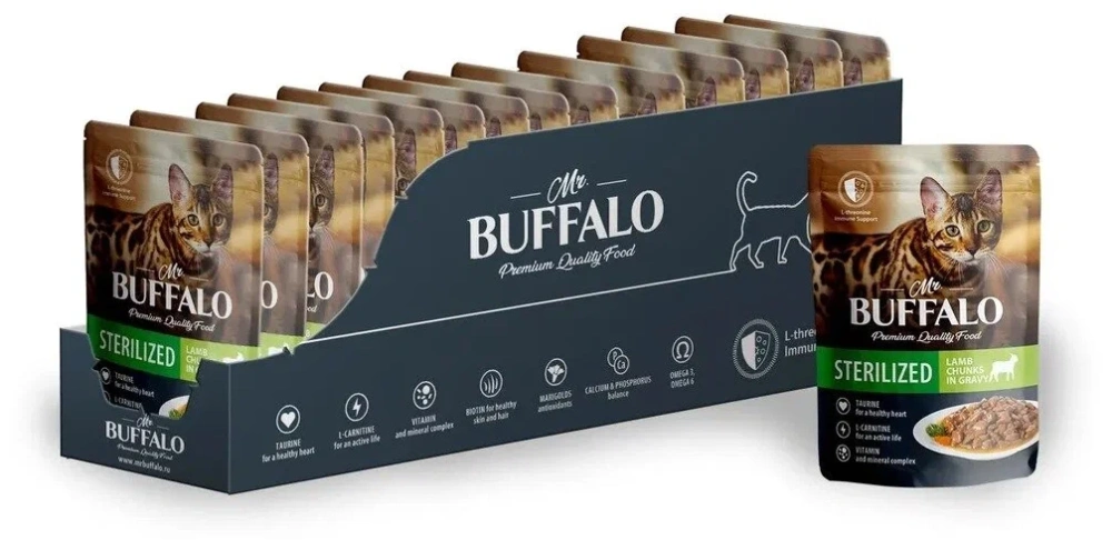 Влажный корм Mr. Buffalo sterilized для стерилизованных кошек Ягненок в соусе 12*85г