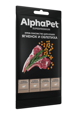 Крем-лакомство Alphapet Superpremium для кошек с ягненком и облепихой 4х12 г.
