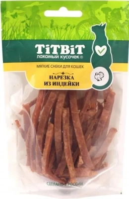 Лакомство Титбит для кошек Мягкие снеки Нарезка из индейки 40г