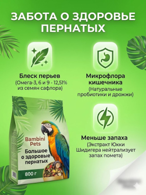 Корм Bambini Pets для крупных попугаев, 800 г 