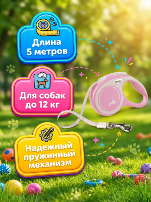Поводок-рулетка Flexi New Comfort tape XS 3 м, 12кг, розовая
