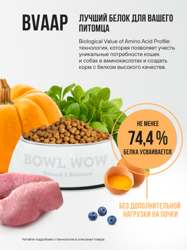 Корм для кошек BOWL WOW с чувствительным пищеварением сухой полнорационный с индейкой и тыквой 400 г