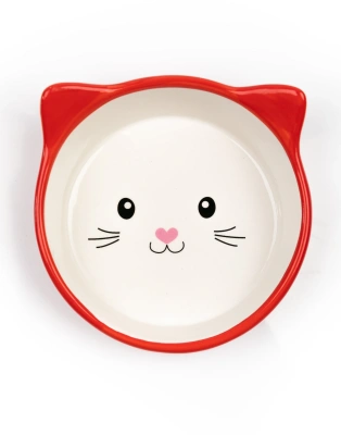 Миска Mr.Kranch керамическая  для кошек "Мордочка кошки" Красная в горошек 250 мл