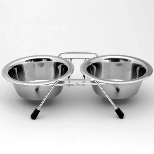 VM, Миска для домашних животных металлическая двойная на подставке (2 х 240 мл), VМ-2700 (A)