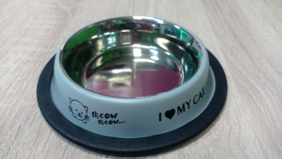 Миска нескользящая белая с рисунком кошки