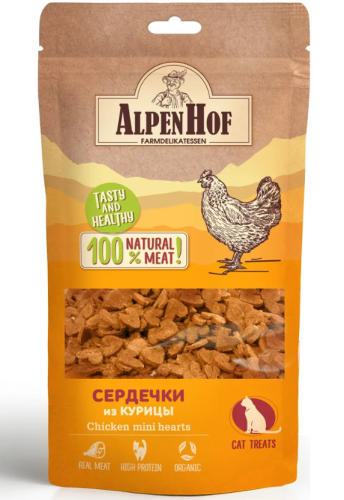 АльпенХоф A601/78472 Лакомство д/кошек Сердечки из курицы 50г