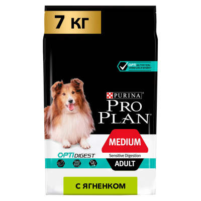 PRO PLAN OPTIDIGEST Grain Free Сухой корм для взрослых собак средних пород с чувствительным пищеварением, с ягненком 7 кг