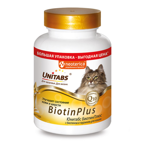 Экопром U3012 Юнитабс BiotinPlus с Q10 Витамины д/кошек с Биотином и таурином 200таб