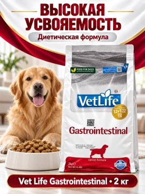 Сухой корм Фармина Vet Life Gastrointestinal для собак при заболеваниях ЖКТ 2кг