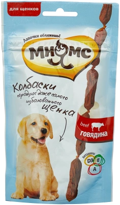 Лакомство для собак Мнямс колбаски мягкие с говядиной для щенков 30 гр