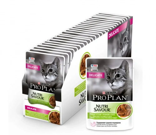 PRO PLAN Delicate Консервированный корм для кошек с чув. пищеварением, ягненок в соусе 26 х 85 г