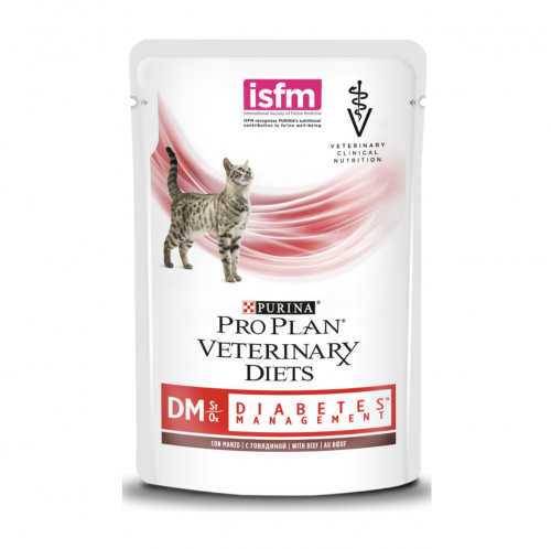 Purina PRO PLAN Veterinary Diets DM Консервированный корм для кошек при сахарном диабете, говядина в соусе, 10 х 85 г