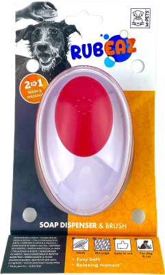 Щетка для мытья животных с дозатором для мыла Рубиз, красный, 11,5х7,5см M-pets
