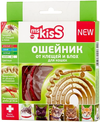 Мисс Кисс Ошейник для кошек репеллентный красный 38см