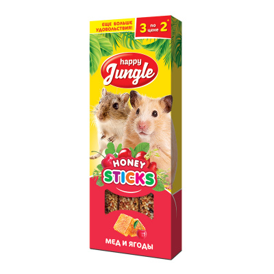 Хэппи Джангл J208 Палочки для мелких грызунов мед+ягоды 3шт