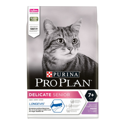 Purina PRO PLAN Delicate 7+ Сухой корм для кошек старше 7 лет с чувствительным пищеварением, с индейкой, 1,5 кг
