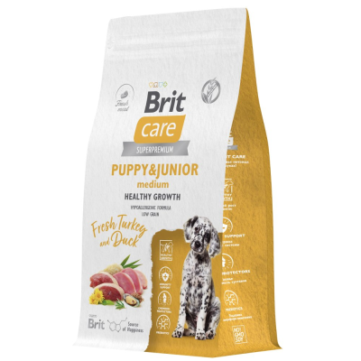 Сухой корм Брит Care Dog Puppy&Junior M Healthy Growth, для щенков Индейка и Утка, 1,5 кг