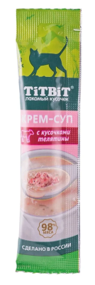 Лакомство для кошек Титбит крем-суп с кусочками телятины 10 г