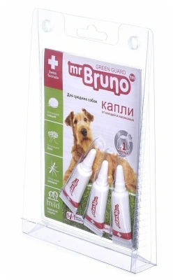 Капли репеллентные Мистер Бруно для собак 10-30кг, 2,5мл*3пипетки