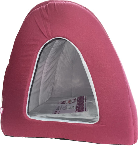 ЗООЭкспресс, Дом-туннель для животных поплин+плюш №2, 42х50х35см бордо, 766221