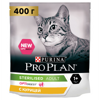 Purina PRO PLAN Sterilised Сухой корм для стерилизованных кошек с чувствительным пищеварением, с курицей, 400 г