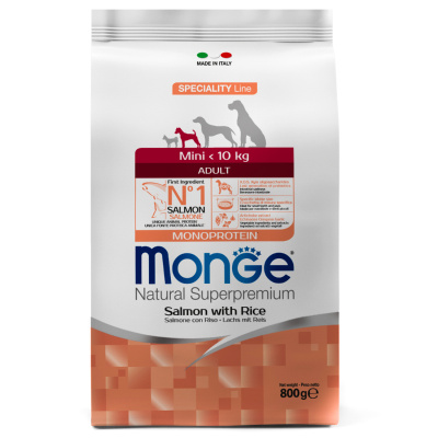 Сухой корм Monge Dog Speciality Line Monoprotein Mini для собак мелких пород, из лосося с рисом 800г