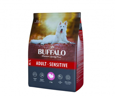 Mr.Buffalo ADULT SENSITIVE Сухой корм с индейкой для собак средних и крупных пород, 2 кг