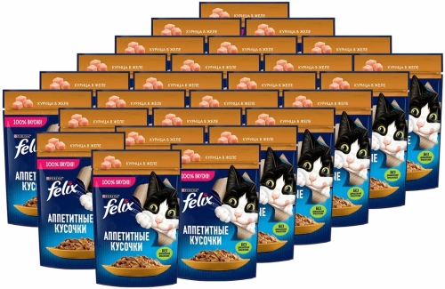 Влажный корм Felix Аппетитные Кусочки Курица 26x75г