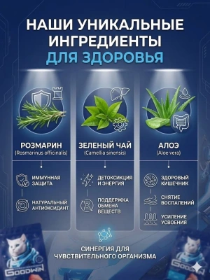 Сухой корм для взрослых кошек с чувствительным пищеварением с Индейкой, 1.5кг Goodwin