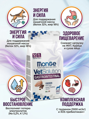 Диетический корм Monge VetSolution Dog Gastrointestinal для собак при заболеваниях ЖКТ 2 кг 