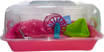 Клетка-террариум Зооэкспресс, для грызунов с метал. дверкой и компл., 42х30,5х22, большой, розовый