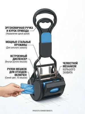 Совок для уборки за собакой на улице +10 пакетов, Mpets 