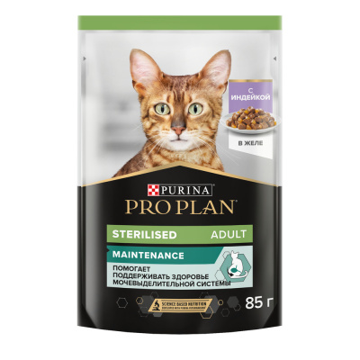 Purina PRO PLAN Sterilised Консервированный корм для стерилизованных кошек, индейка в желе, 85 г