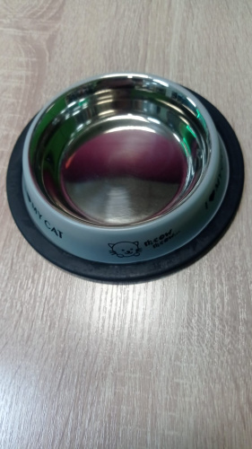 Миска нескользящая белая с рисунком кошки