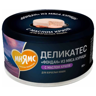 Влажный корм Мнямс Деликатес "Фондан" из мяса курицы с маслом криля для кошек, 6х80г 