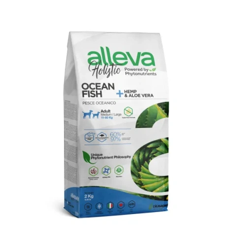 Сухой корм Alleva Holistic Adult Ocean Fish для собак ср.и кр. пород с рыбой конопл. и алое вера 2кг