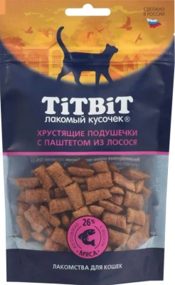 Лакомство Титбит  для кошек Хрустящие подушечки с паштетом из лосося 60г