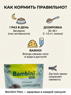 Корм Bambini Pets для шиншилл, 800 г