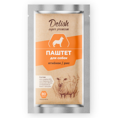 Влажный корм Delish Super premium для собак  паштет ягненок/рис 80 гр 